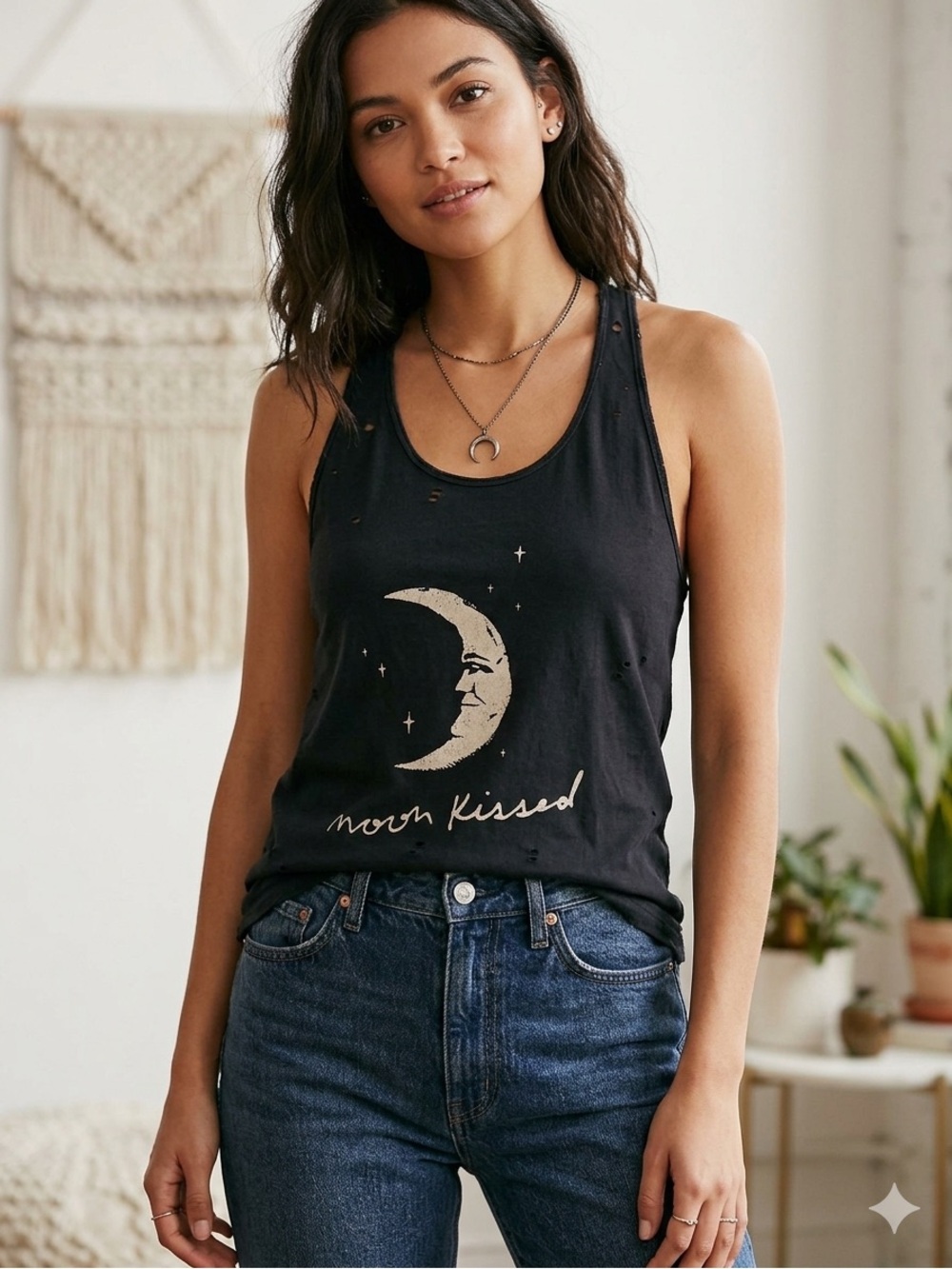 🌙 Michelle by Comune "Moon Kissed" Distressed Racerback Tank 🌟